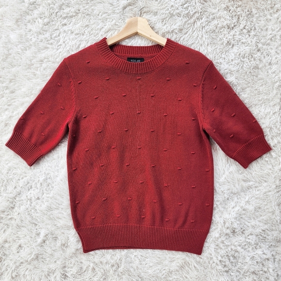 Roolee Sweaters - Roolee Red Short Sleeve Cotton Knit Sweater Top